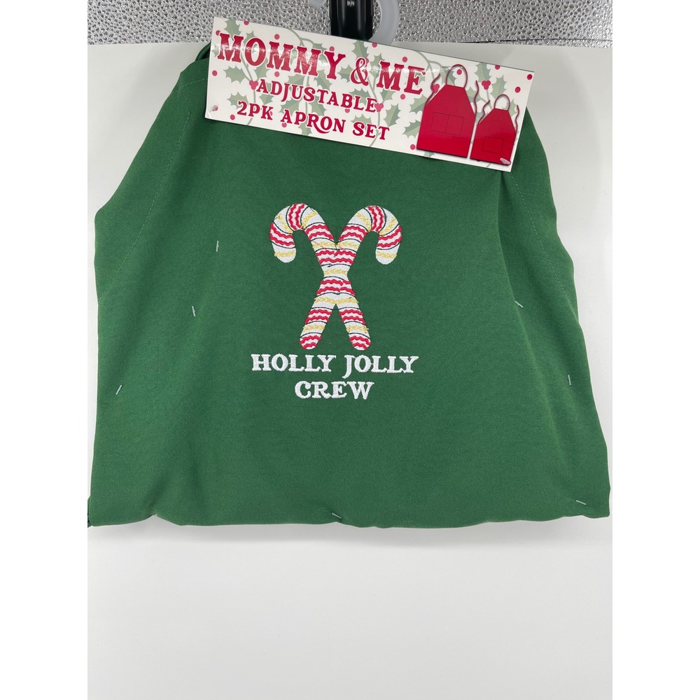Mommy & Me Apron Set Women Child OS Green New Holly Jolly Crew Christmas 2PK